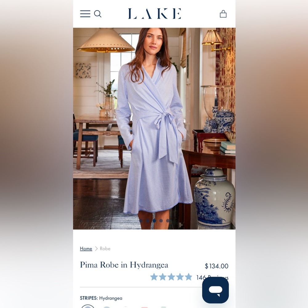 Lake pajamas Pima cotton robe, XL, pale blue stripe